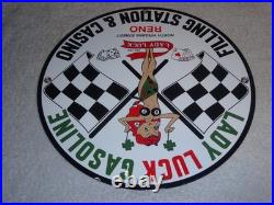 Vintage 1961 Lady Luck Woman Gasoline Station Casino 11 3/4 Porcelain Metal Sign