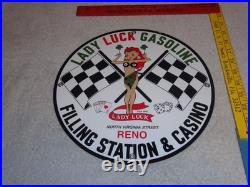 Vintage 1961 Lady Luck Woman Gasoline Station Casino 11 3/4 Porcelain Metal Sign
