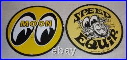 Vintage 1961 Moon Eyes Speed Equipment 11 3/4 Porcelain Metal Gasoline Oil Sign