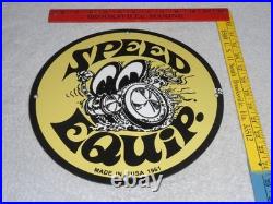 Vintage 1961 Moon Eyes Speed Equipment 11 3/4 Porcelain Metal Gasoline Oil Sign