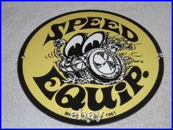 Vintage 1961 Moon Eyes Speed Equipment 11 3/4 Porcelain Metal Gasoline Oil Sign