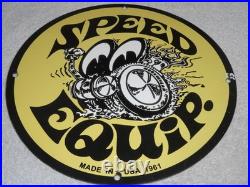 Vintage 1961 Moon Eyes Speed Equipment 11 3/4 Porcelain Metal Gasoline Oil Sign