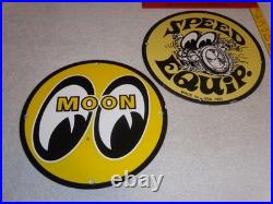 Vintage 1961 Moon Eyes Speed Equipment 11 3/4 Porcelain Metal Gasoline Oil Sign