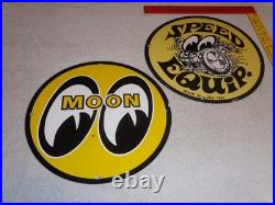 Vintage 1961 Moon Eyes Speed Equipment 11 3/4 Porcelain Metal Gasoline Oil Sign