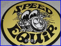 Vintage 1961 Moon Eyes Speed Equipment 11 3/4 Porcelain Metal Gasoline Oil Sign