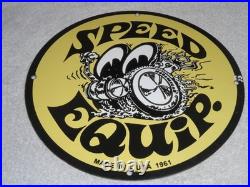 Vintage 1961 Moon Eyes Speed Equipment 11 3/4 Porcelain Metal Gasoline Oil Sign