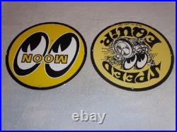 Vintage 1961 Moon Eyes Speed Equipment 11 3/4 Porcelain Metal Gasoline Oil Sign
