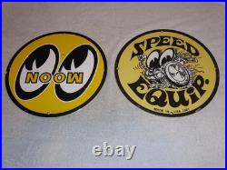 Vintage 1961 Moon Eyes Speed Equipment 11 3/4 Porcelain Metal Gasoline Oil Sign