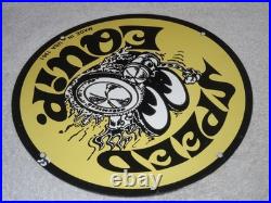 Vintage 1961 Moon Eyes Speed Equipment 11 3/4 Porcelain Metal Gasoline Oil Sign