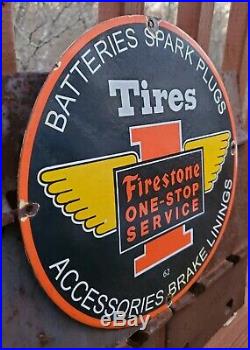Vintage 1962 Firestone Tires One-stop Service Porcelain Metal Sign! Spark Plugs