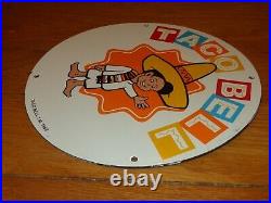 Vintage 1962 Nos Taco Bell Boy Fast Food 11 3/4 Porcelain Metal Gas Oil Sign