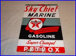 Vintage 1962 Texaco Sky Chief Marine Gasoline 18 X 12 Porcelain Metal Oil Sign