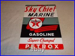 Vintage 1962 Texaco Sky Chief Marine Gasoline 18 X 12 Porcelain Metal Oil Sign