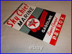 Vintage 1962 Texaco Sky Chief Marine Gasoline 18 X 12 Porcelain Metal Oil Sign