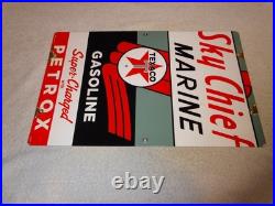Vintage 1962 Texaco Sky Chief Marine Gasoline 18 X 12 Porcelain Metal Oil Sign