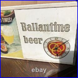 Vintage 1963 Ballantine Beer Lighted Clock Advertising Bar Metal 25x9 Sign