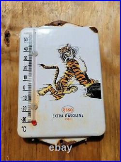 Vintage 1963 Esso Gasoline Porcelain Sign Metal Thermometer Oil Gas Advertising