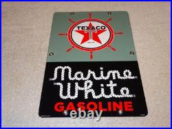 Vintage 1963 Texaco Marine White Gasoline 12 X8 Porcelain Metal Small Oil Sign