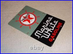 Vintage 1963 Texaco Marine White Gasoline 12 X8 Porcelain Metal Small Oil Sign