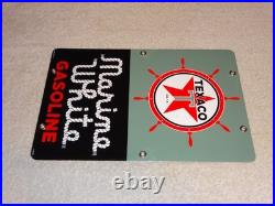 Vintage 1963 Texaco Marine White Gasoline 12 X8 Porcelain Metal Small Oil Sign