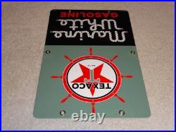 Vintage 1963 Texaco Marine White Gasoline 12 X8 Porcelain Metal Small Oil Sign