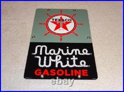 Vintage 1963 Texaco Marine White Gasoline 12 X8 Porcelain Metal Small Oil Sign
