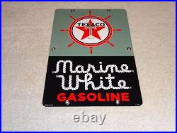 Vintage 1963 Texaco Marine White Gasoline 12 X8 Porcelain Metal Small Oil Sign
