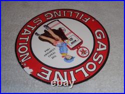 Vintage 1964 Texaco Filling Station Gasoline Pump Woman Porcelain Metal Oil Sign