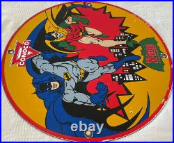 Vintage 1965 Batman N-tane Conoco Gasoline 12 Porcelain Metal Comic Oil Sign