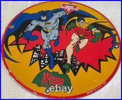 Vintage 1965 Batman N-tane Conoco Gasoline 12 Porcelain Metal Comic Oil Sign