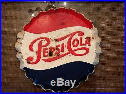 Vintage 1965 Pepsi Cola Soda Pop Bottle Cap Gas Station 19 Embossed Metal Sign