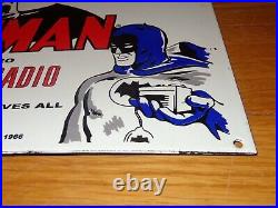 Vintage 1966 Batman Secret Bat Radio 12 X8 Porcelain Metal Gasoline Oil Sign