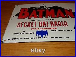 Vintage 1966 Batman Secret Bat Radio 12 X8 Porcelain Metal Gasoline Oil Sign