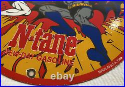 Vintage 1966 Conoco Gasoline 12 Porcelain Sign Metal Comic Oil Batman & Robin