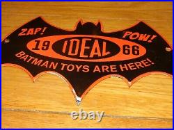 Vintage 1966 Ideal Batman Toys Are Here & Robin 11 3/4 Porcelain Metal Gas Sign