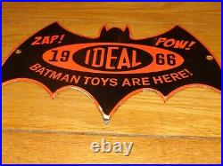 Vintage 1966 Ideal Batman Toys Are Here & Robin 11 3/4 Porcelain Metal Gas Sign
