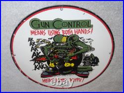 Vintage 1966 Rat Fink Ak-47 Gun 11 3/4 Porcelain Metal Gas Oil Sign Nra Ratfink