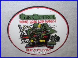 Vintage 1966 Rat Fink Ak-47 Gun 11 3/4 Porcelain Metal Gas Oil Sign Nra Ratfink
