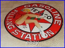 Vintage 1969 Texaco Station Cowgirl 11 3/4 Porcelain Metal Gasoline Oil Sign