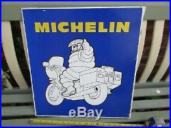 Vintage 1970s Michelin Bibendum Motorcycle Metal Double Sided Sign 19 x 18