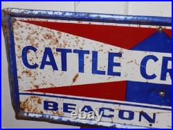 Vintage 1972 Cattle Crossing Beacon Feeds Self Framed Metal Sign