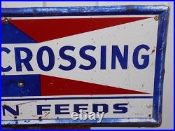 Vintage 1972 Cattle Crossing Beacon Feeds Self Framed Metal Sign