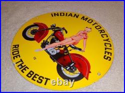 Vintage 1972 Indian Motorcycles Ride The Best +woman 11 3/4 Porcelain Gas Sign