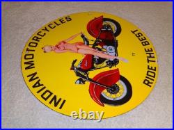 Vintage 1972 Indian Motorcycles Ride The Best +woman 11 3/4 Porcelain Gas Sign