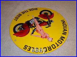 Vintage 1972 Indian Motorcycles Ride The Best +woman 11 3/4 Porcelain Gas Sign