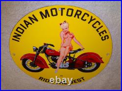 Vintage 1972 Indian Motorcycles Ride The Best +woman 11 3/4 Porcelain Gas Sign