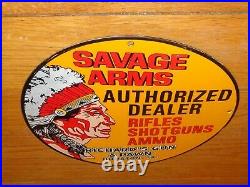 Vintage 1972 Savage Arms Richard's Gun & Pawn Texas 12 Porcelain Metal Gas Sign
