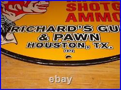 Vintage 1972 Savage Arms Richard's Gun & Pawn Texas 12 Porcelain Metal Gas Sign