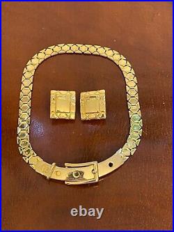 Vintage 1980's Signed GIVENCHY Gold-Tone Collar Buckle Necklace & Earrings Set