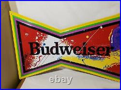 Vintage 1991 34 Budweiser Beer Metal Surf Board Bar Sign Anheuser Busch Signet